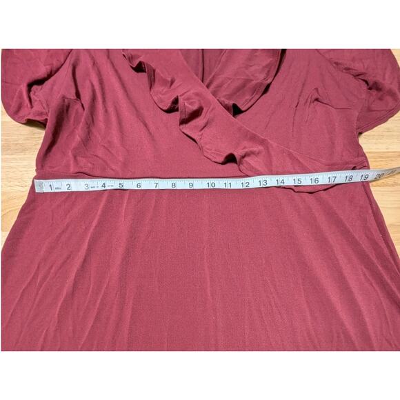 Ny Collection Burgundy Short Flutter Sleeve V-Neck Midi Dress Plus Size 1X - Picture 4 of 12